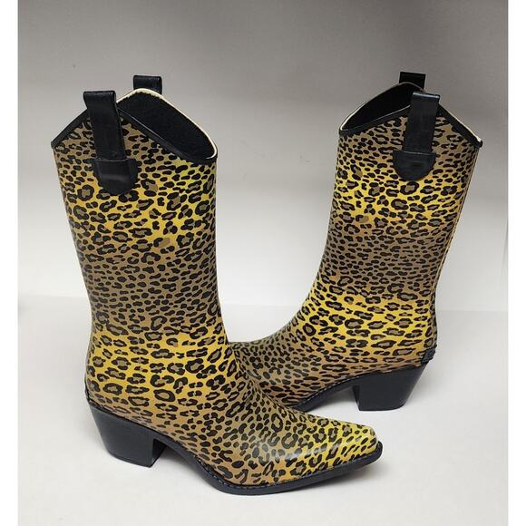 CORKYS CHEETAH RUBBER RAIN BOOTS WOMEN'S COWGIRL STYLE LEOPARD SIZE US 7 - Picture 1 of 11